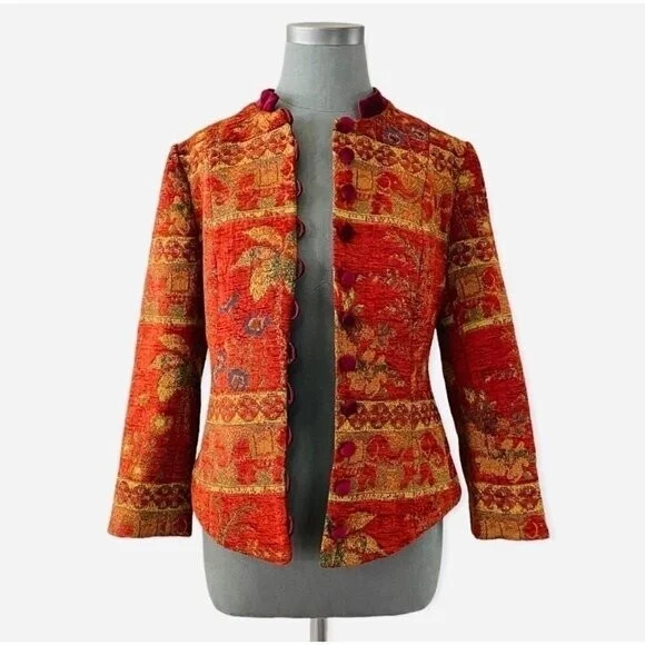 KAMARA by Maroti Ildiko Multicolor Quilted Jacquard Elephant Print Blazer S